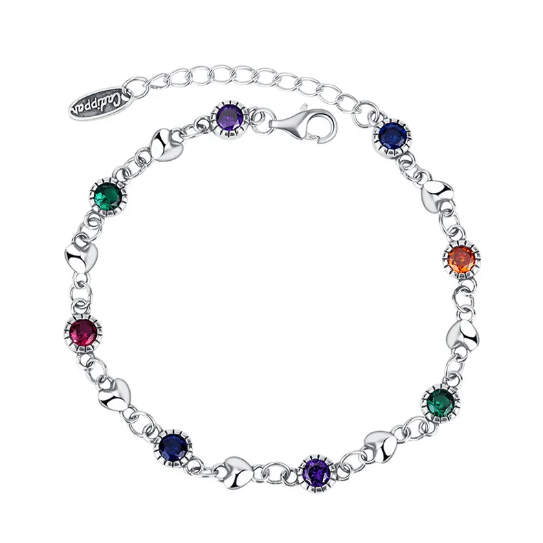 Sterling Silver Rainbow Zirconia Heart Bracelets 100100049