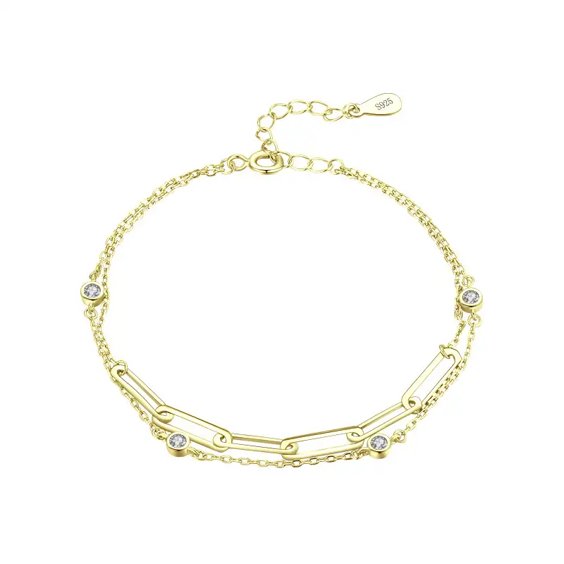 Sterling Silver Zirconia Layered Chain Bracelets 100100050