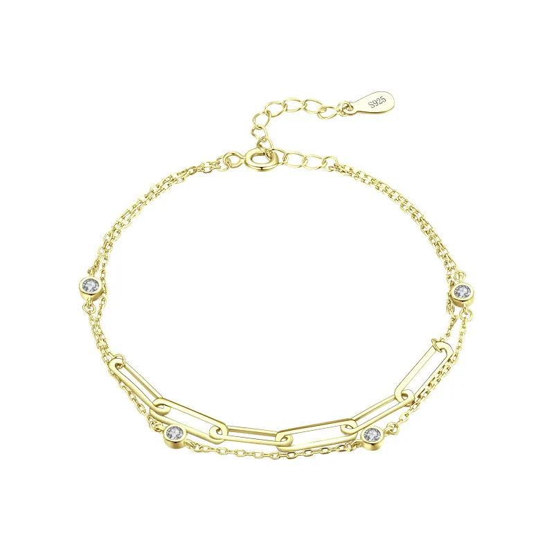 Sterling Silver Zirconia Layered Chain Bracelets 100100050