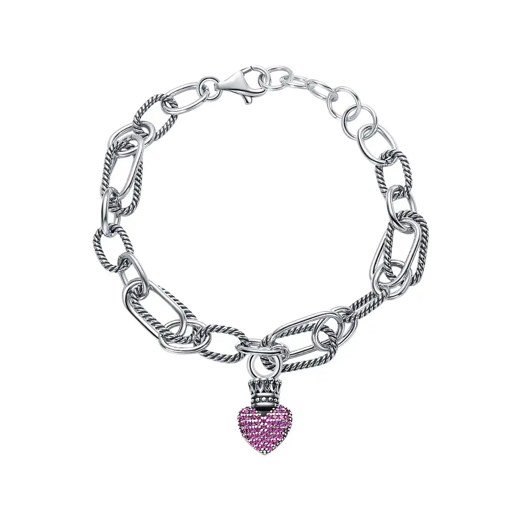 Vintage Zirconia Heart Crown Chain Bracelets 100100051