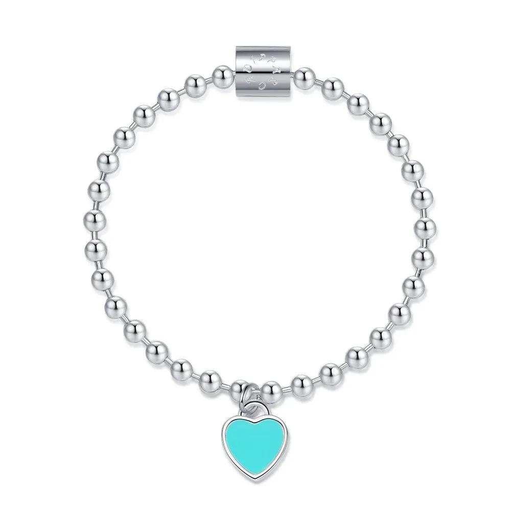 Sterling Silver Beads Heart Chain Bracelets 100100052