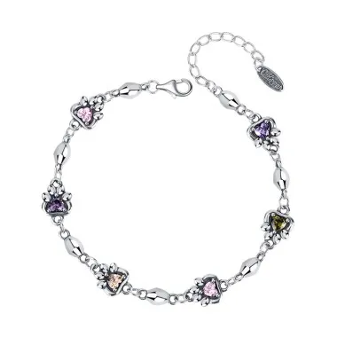 Heart Zirconia Kitty Footprint Chain Bracelets 100100055