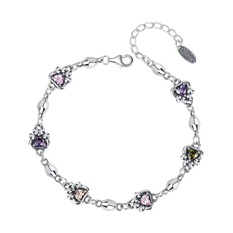 Heart Zirconia Kitty Footprint Chain Bracelets 100100055
