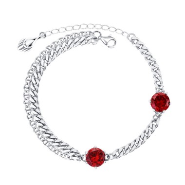 Red Zirconia Layered Chain Bracelets 100100057
