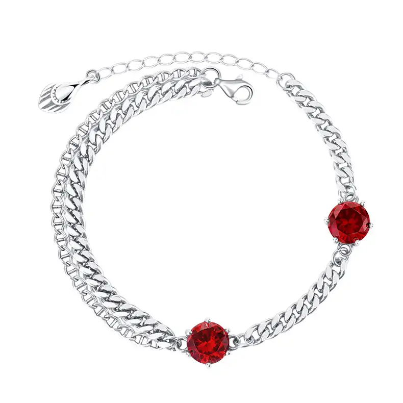 Red Zirconia Layered Chain Bracelets 100100057