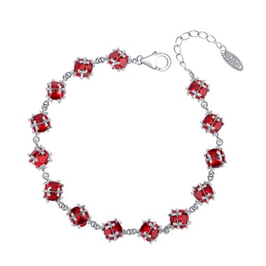 Birthday Stone Red Zirconia Chain Bracelets 100100062