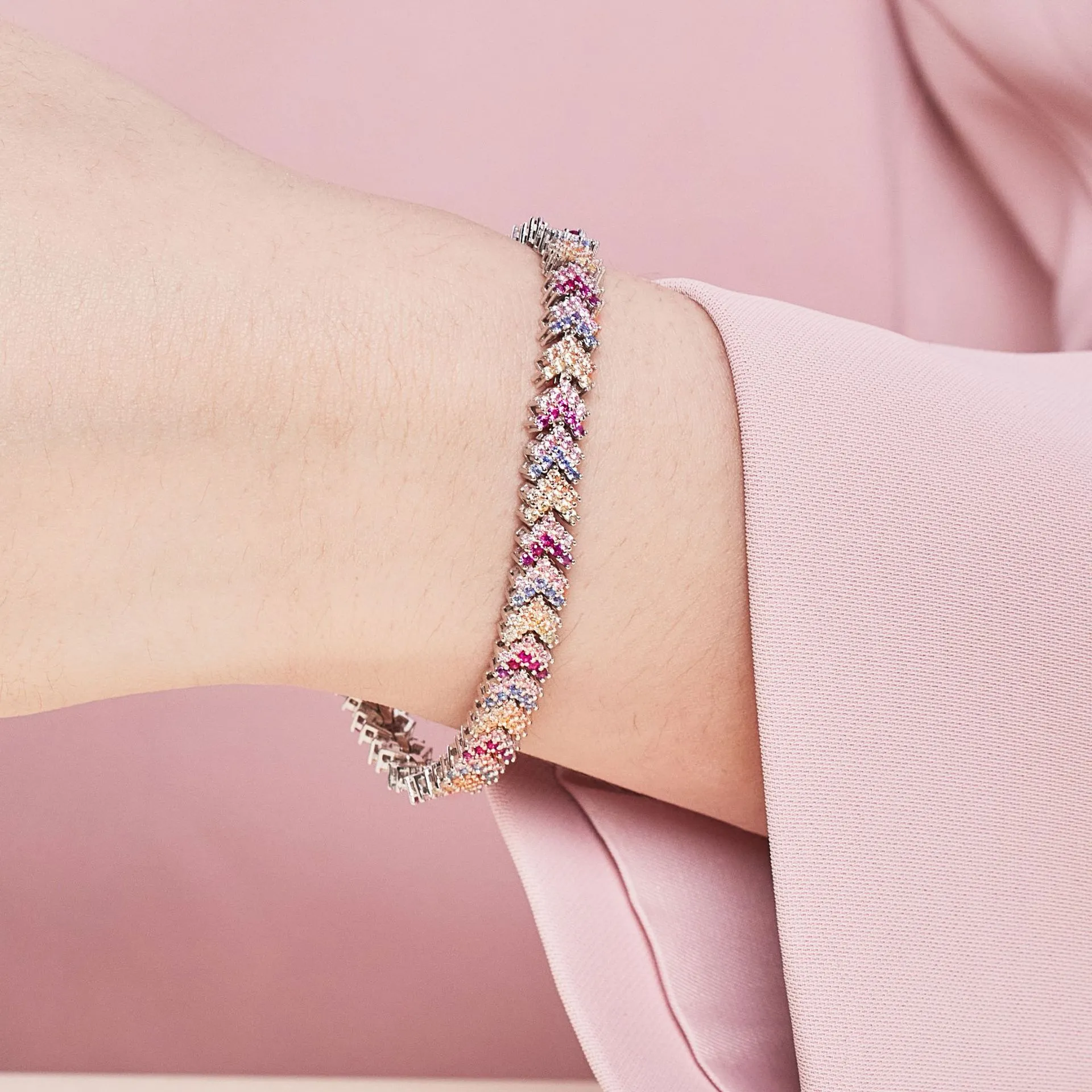 Elegant Rainbow Zirconia Arrow Tennis Chain Bracelet 100100081 - image1