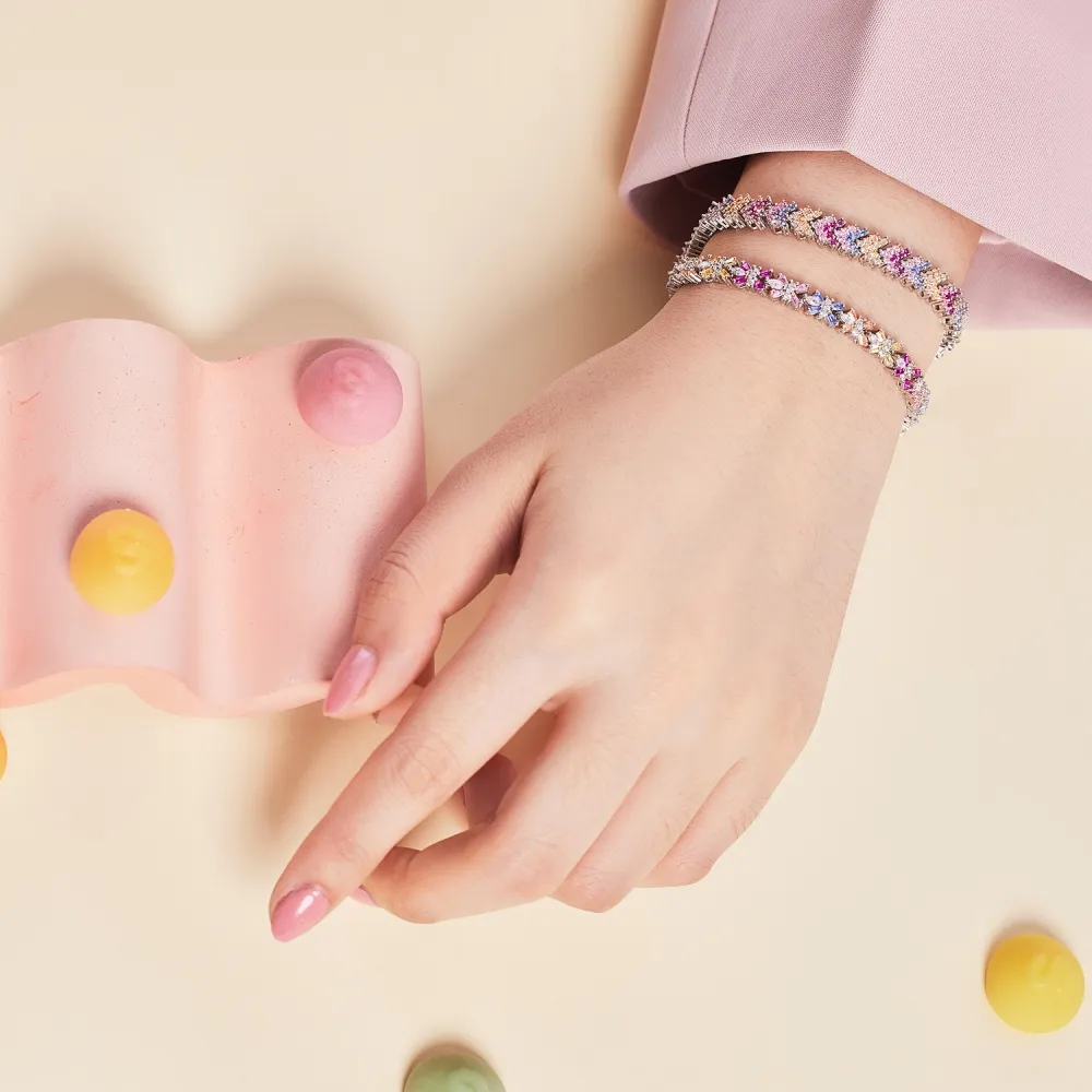 Luxury Rainbow Zirconia Flower Tennis Chain Bracelet 100100083 - image2