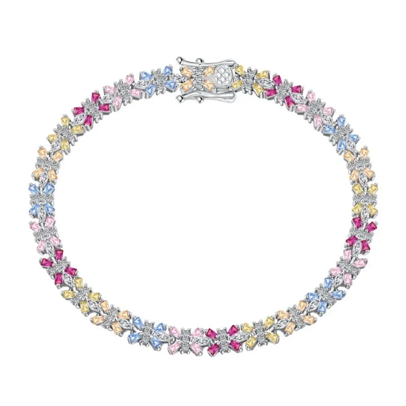 Luxury Rainbow Zirconia Flower Tennis Chain Bracelet 100100083 Luxury Rainbow Zirconia Flower Tennis Chain Bracelet 100100083