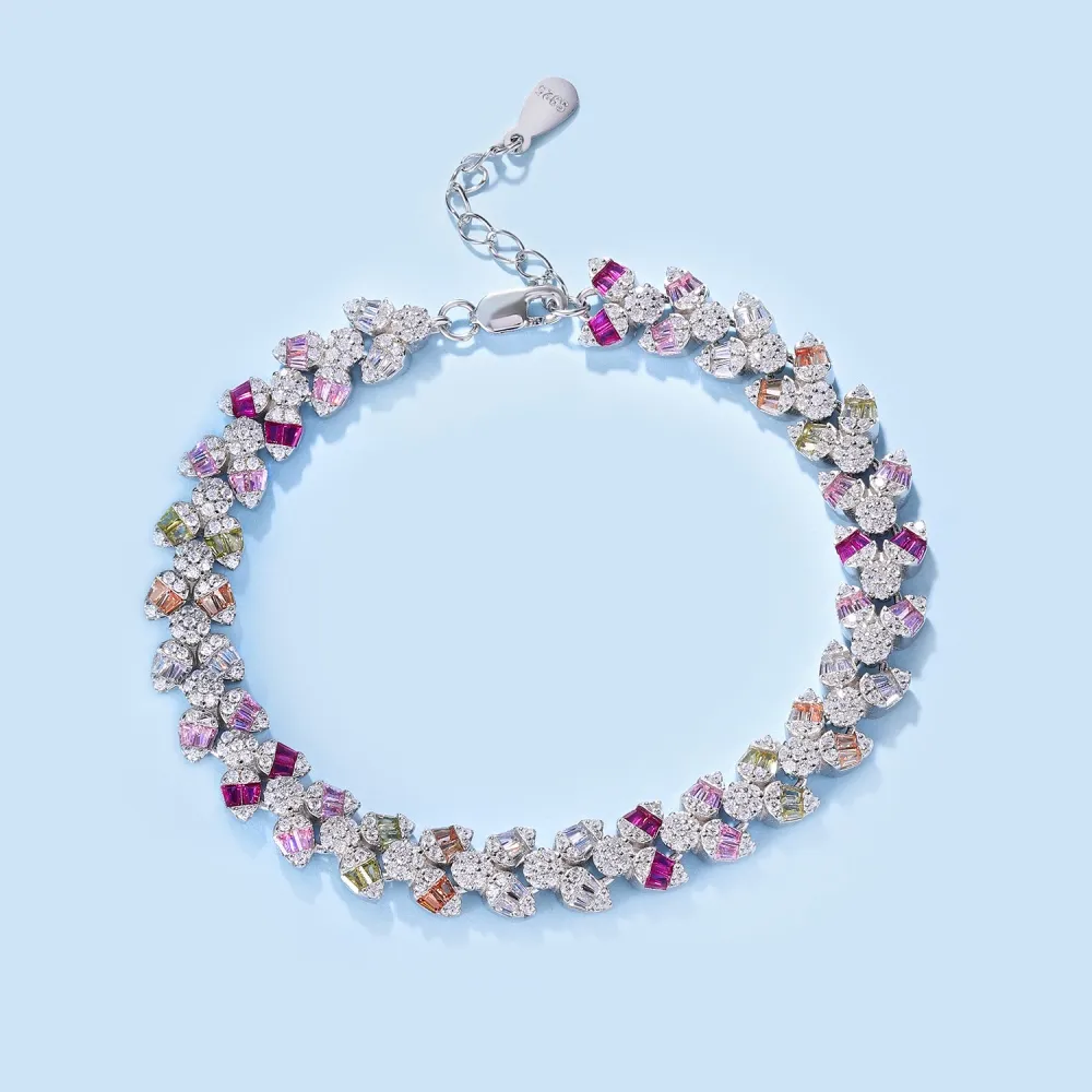 Luxury Rainbow Zirconia Leaf Tennis Chain Bracelet 100100089 - image1