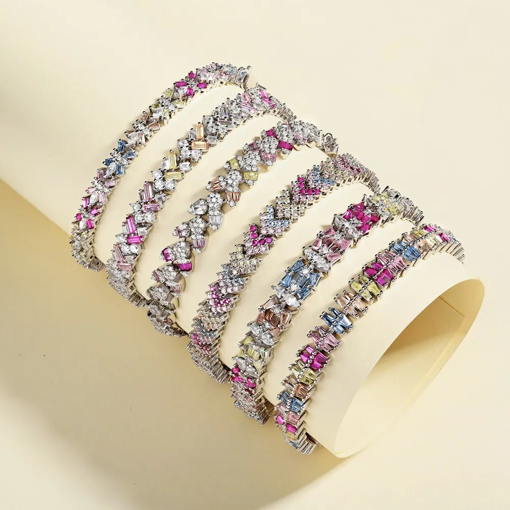 Luxury Rainbow Zirconia Leaf Tennis Chain Bracelet 100100089 - image2