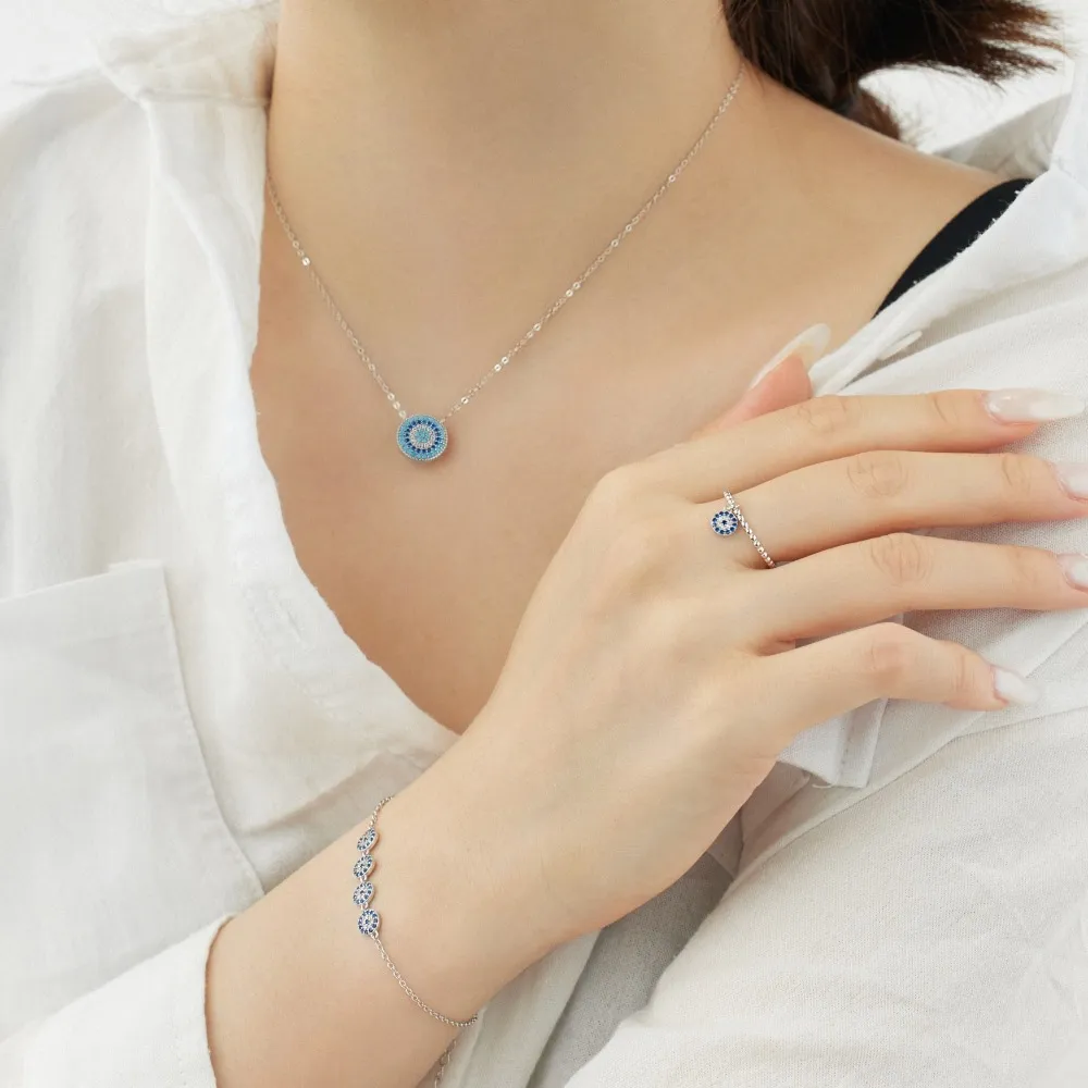 Blue Evil Eye Zirconia Adjustable Bracelet 100100095 - image2