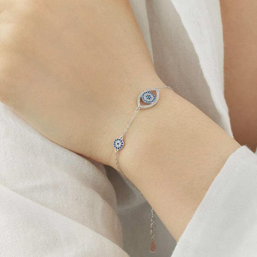Blue Evil Eye Zirconia Adjustable Bracelet 100100096 - image1