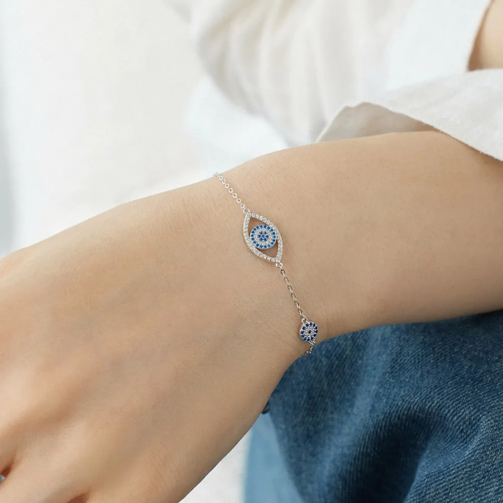 Blue Evil Eye Zirconia Adjustable Bracelet 100100096 - image2