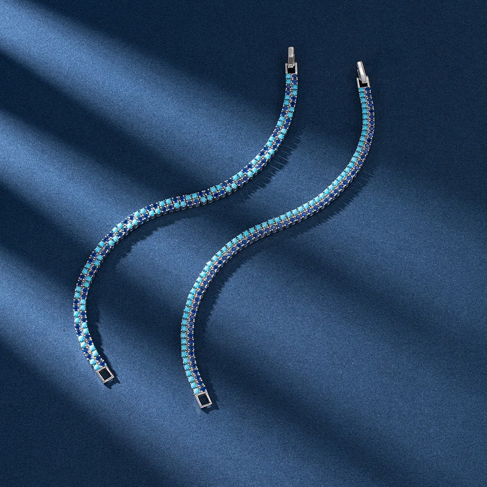 2 Layers Blue Turquoise Zirconia Tennis Bracelet 100100098 - image2