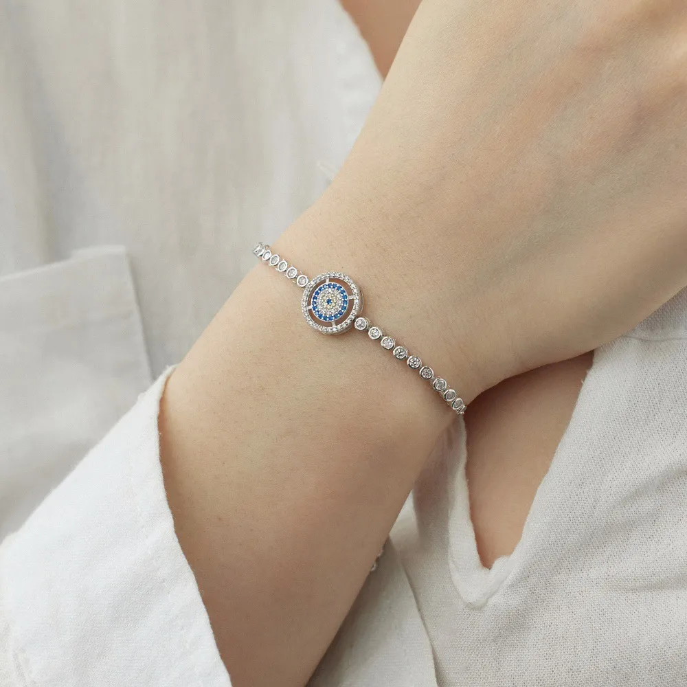 Blue Evil Eye Zirconia Adjustable Bracelet 100100099 - image1
