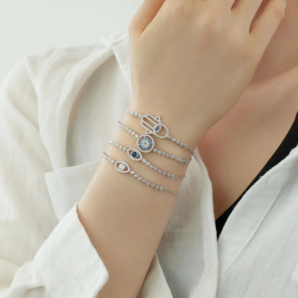 Blue Evil Eye Zirconia Adjustable Bracelet 100100099 - image2