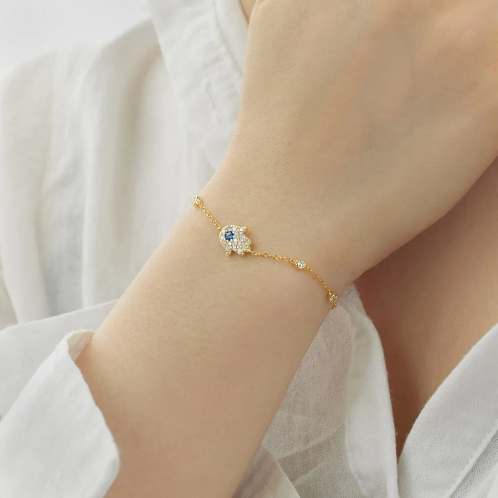 Hand of Fatima Zirconia Hamsa Chain Bracelet 100100106 - image1