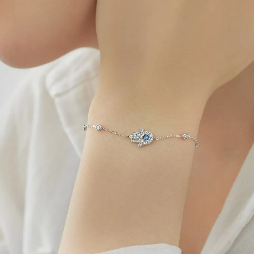 Hand of Fatima Zirconia Hamsa Chain Bracelet 100100106 - image2