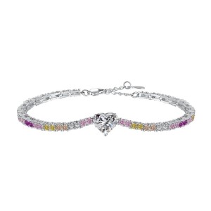 Luxury Colorful Tennis Zirconia Heart Bracelet 100100115