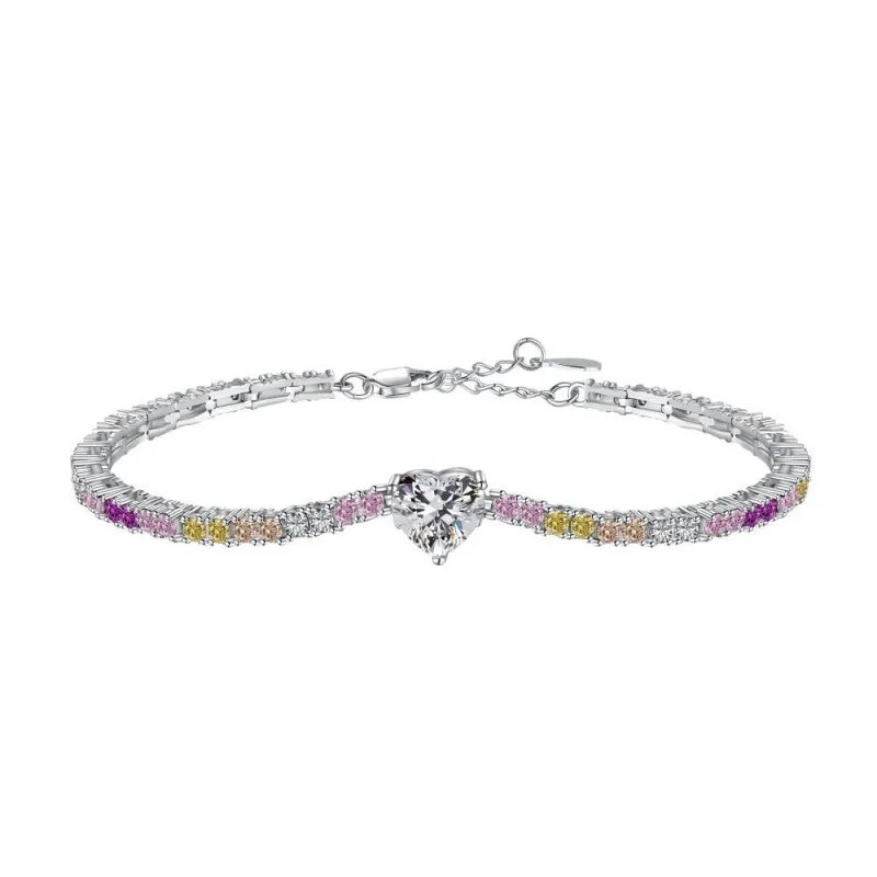 Luxury Colorful Tennis Zirconia Heart Bracelet 100100115