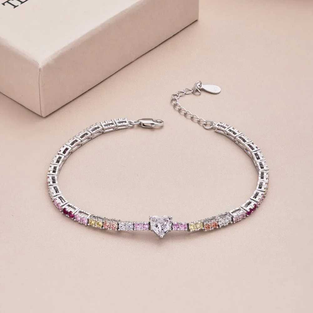 Luxury Colorful Tennis Zirconia Heart Bracelet 100100115 - image2