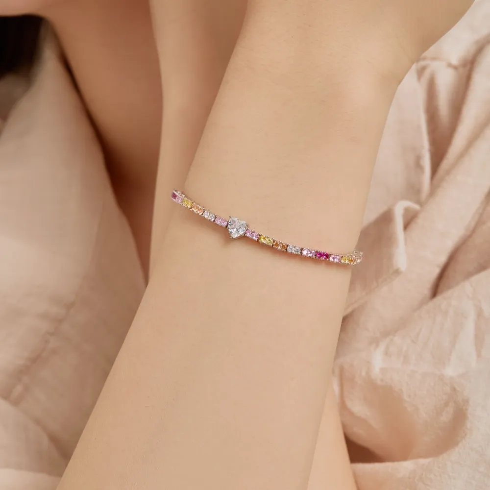 Luxury Colorful Tennis Zirconia Heart Bracelet 100100116 - image2
