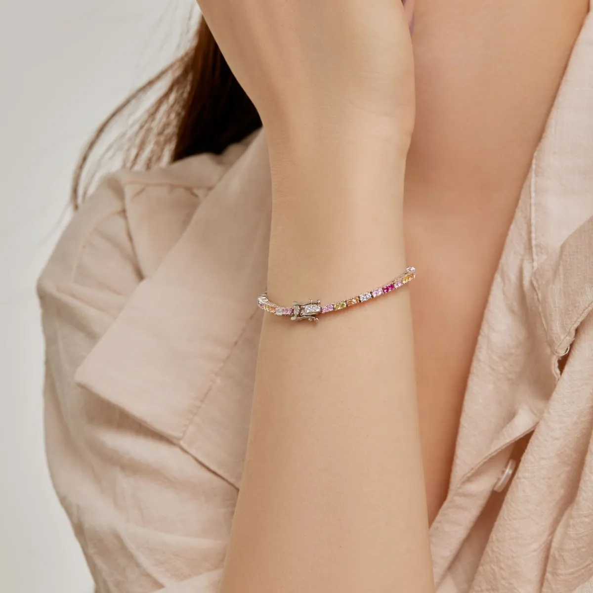 Luxury Colorful Tennis Zirconia Heart Bracelet 100100116 - image1