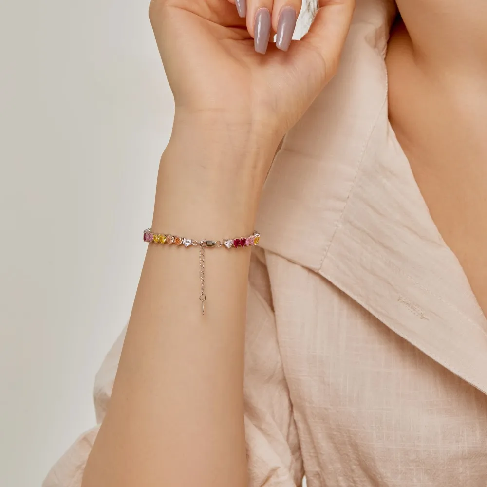 Rainbow Heart Tennis Zirconia Bracelet 100100118 - image1
