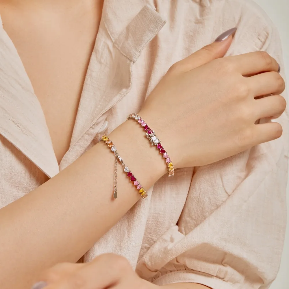 Rainbow Heart Tennis Zirconia Bracelet 100100120 - image1