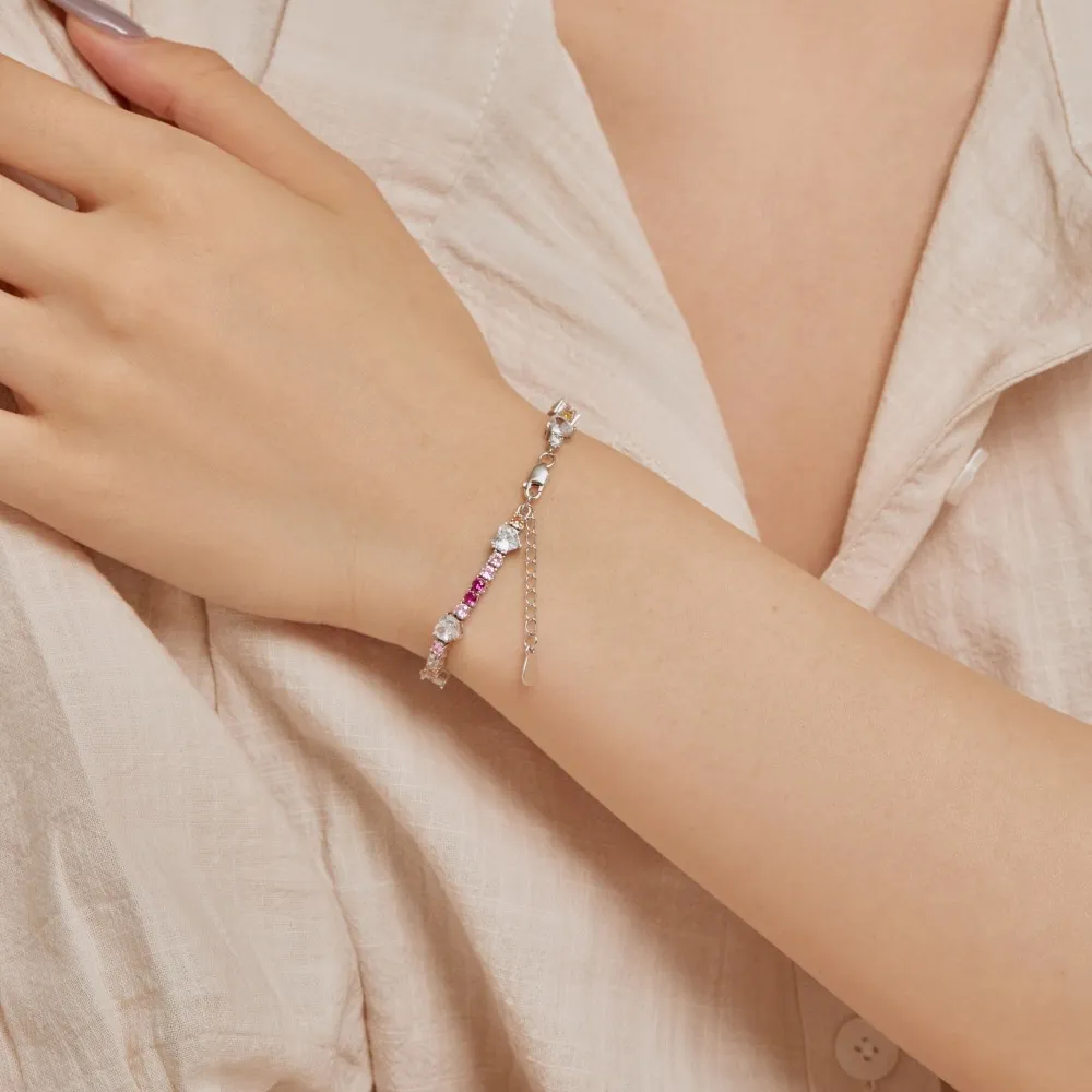 Rainbow Love Heart Tennis Zirconia Bracelet 100100121 - image1