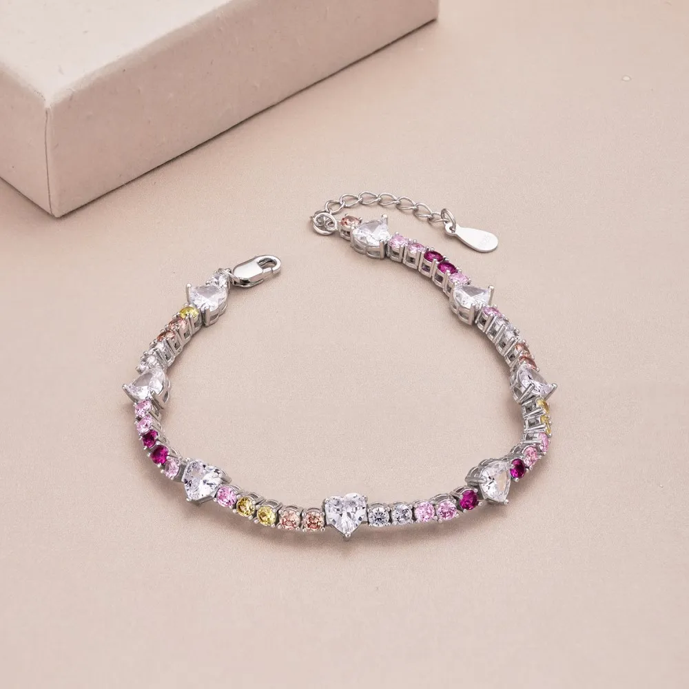 Rainbow Love Heart Tennis Zirconia Bracelet 100100121 - image2