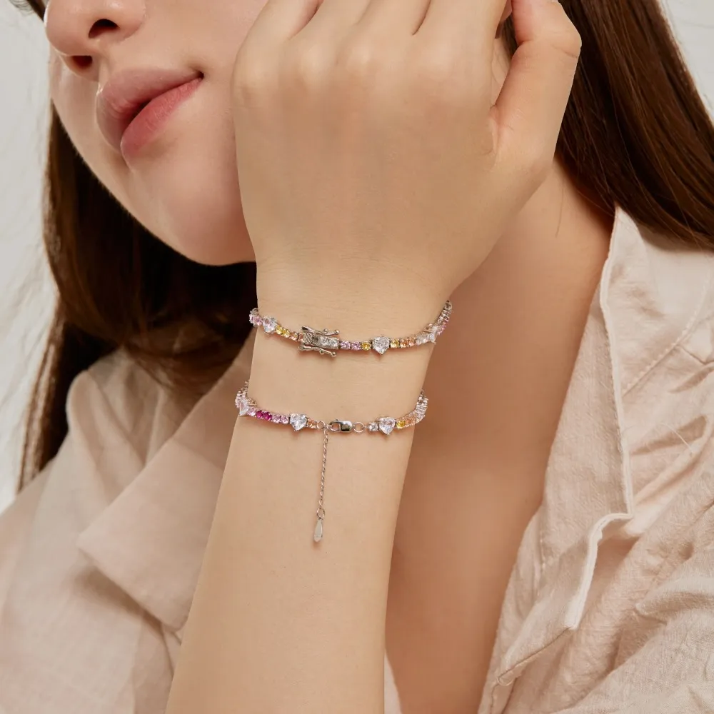 Rainbow Love Heart Tennis Zirconia Bracelet 100100122 - image2