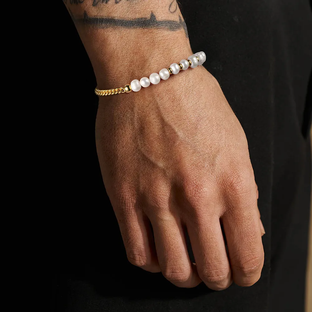 Cuban Chain Natural Pearl Beads Bracelet 100100125 - image1