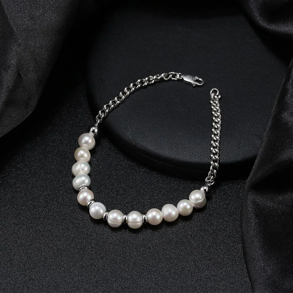 Cuban Chain Natural Pearl Beads Bracelet 100100125 - image2
