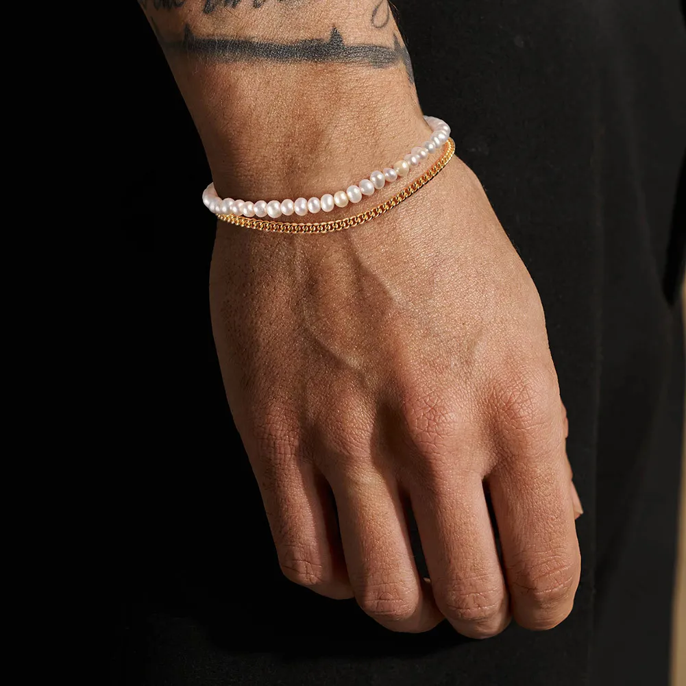 Layered Chains Natural Pearl Bracelet 100100127 - image1