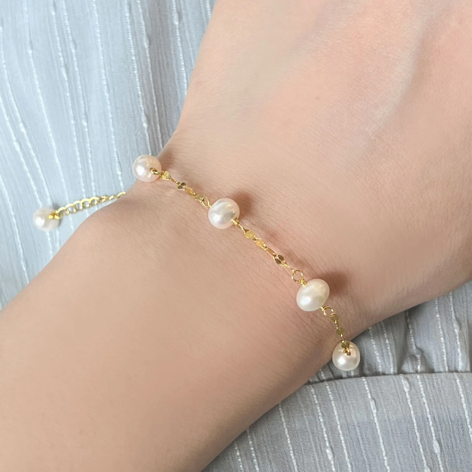 Lovely Baroque Pearl Chain Bracelet 100100132 - image1