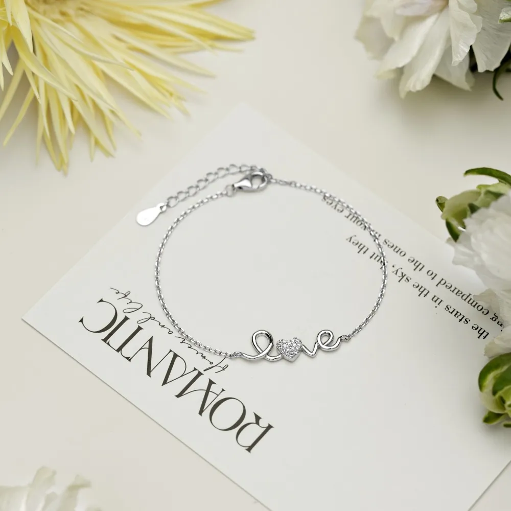 LOVE Letter Zirconia Heart Chain Bracelet 100100133 - image2