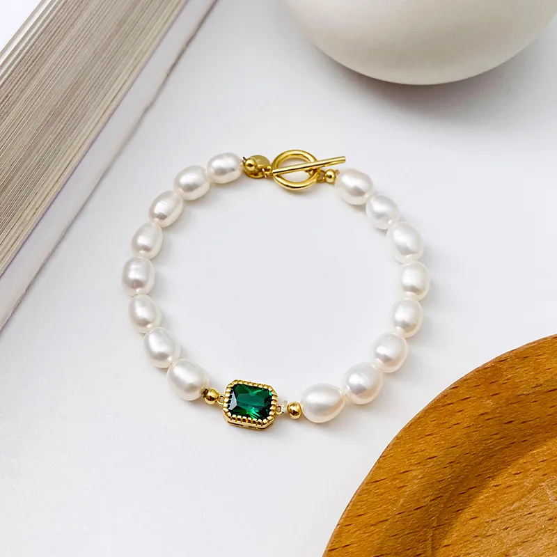 Vintage Emerald Zirconia Baroque Pearl Bracelet 100100134 - image2