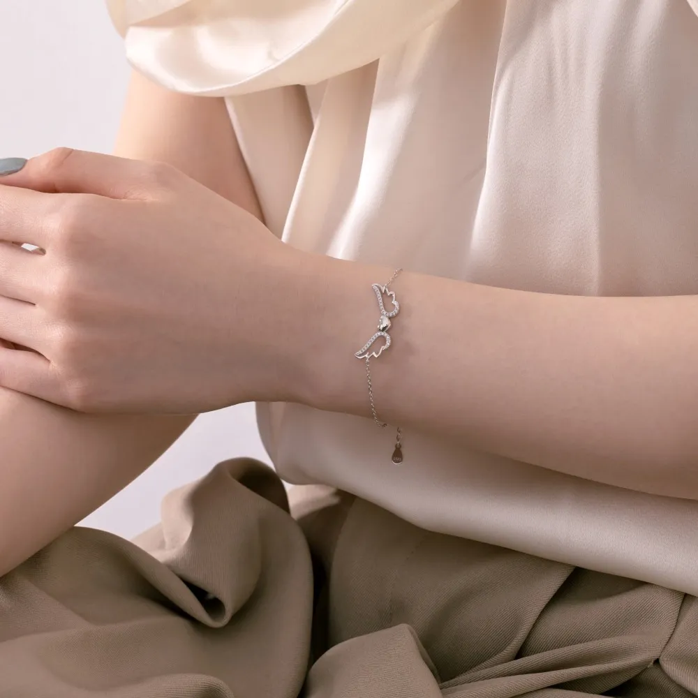 Angle Wing Zirconia Heart Chain Bracelet 100100135 - image1