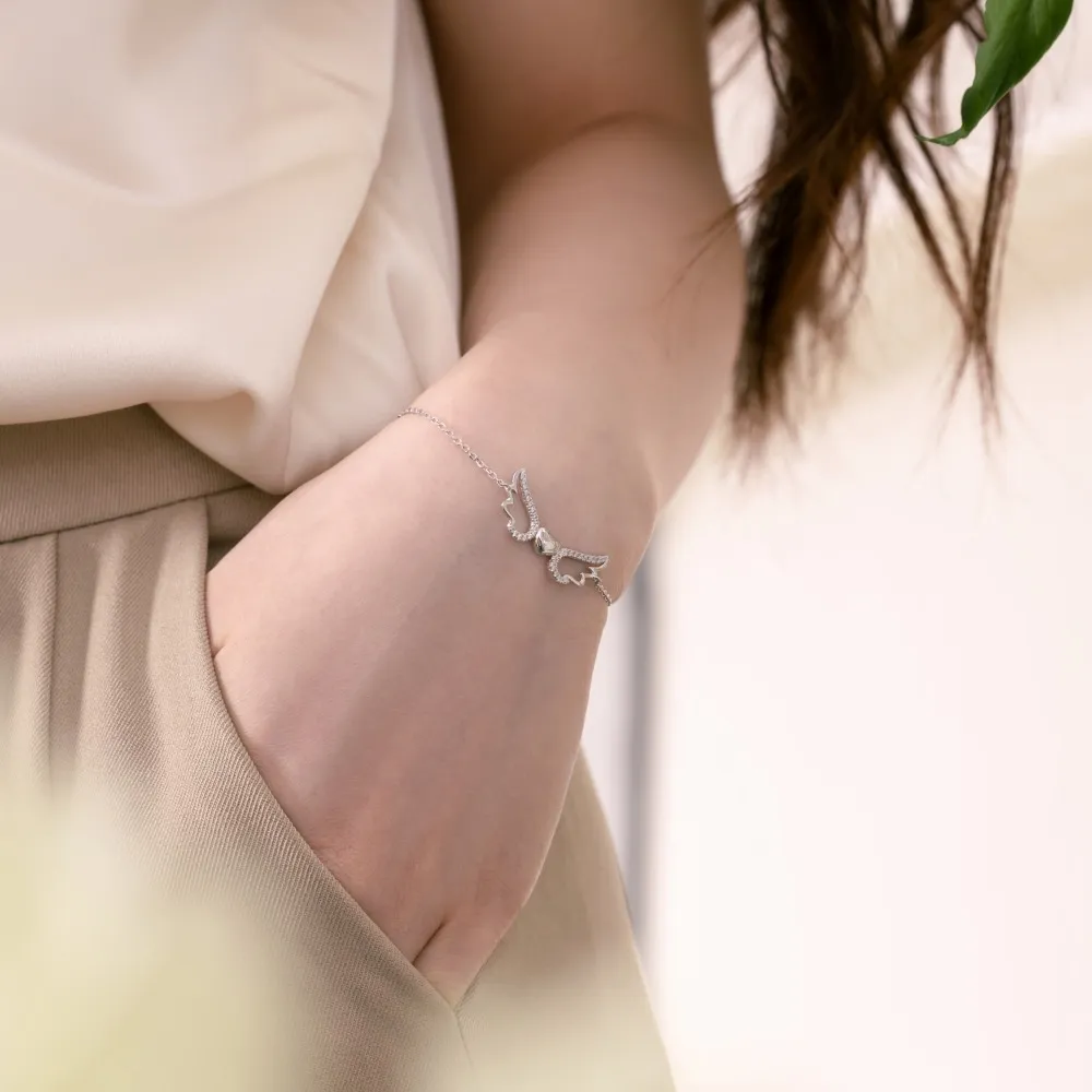 Angle Wing Zirconia Heart Chain Bracelet 100100135 - image2