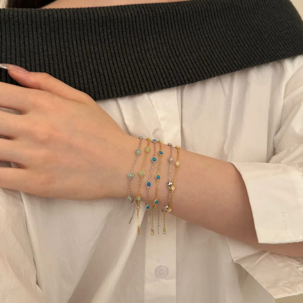 Silver Tone Opal Chain Bracelet 100100148 - image2