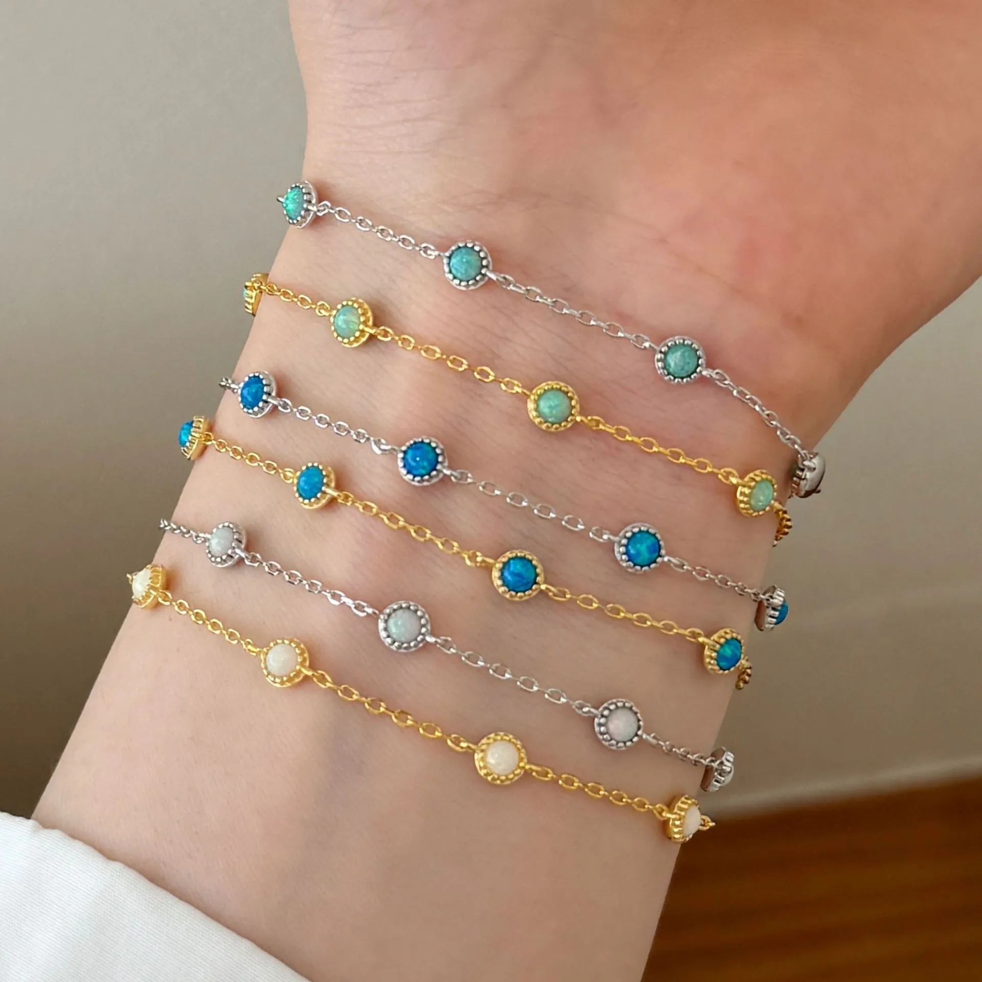 Gold Tone Opal Chain Bracelet 100100149 - image1