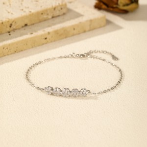 925 Sterling Silver Zirconia Flowers Bracelet 100100155