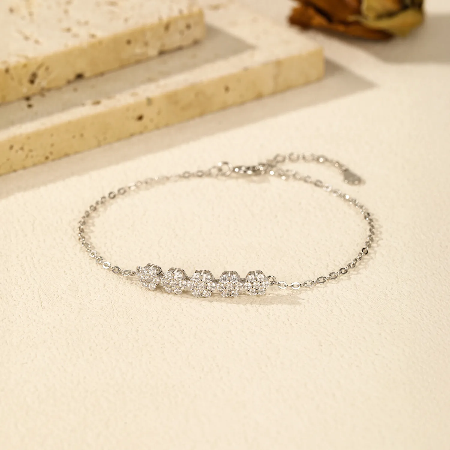 925 Sterling Silver Zirconia Flowers Bracelet 100100155 - image2