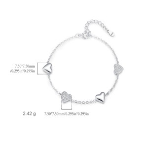 925 Sterling Silver Zirconia Heart Bracelet 100100156