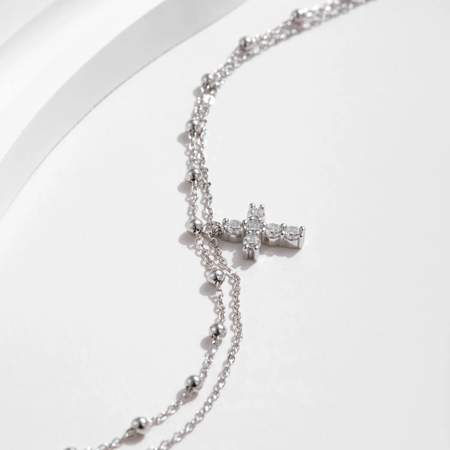S925 Zirconia Cross Beads Layered Bracelet 100100160 - image2