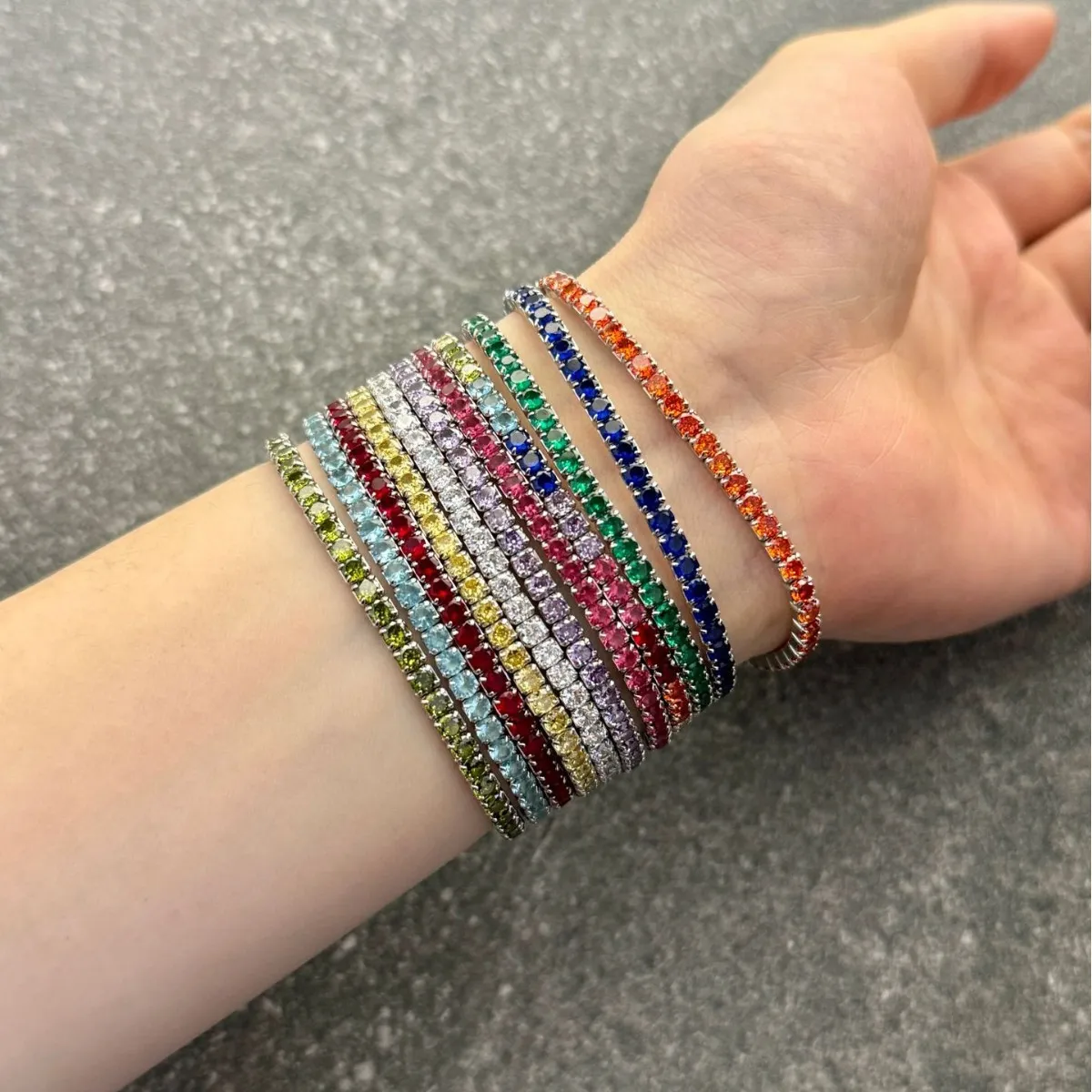 S925 Rainbow Elastic Cord with Colorful Cubic Zirconia Bracelet 100100161 - image1
