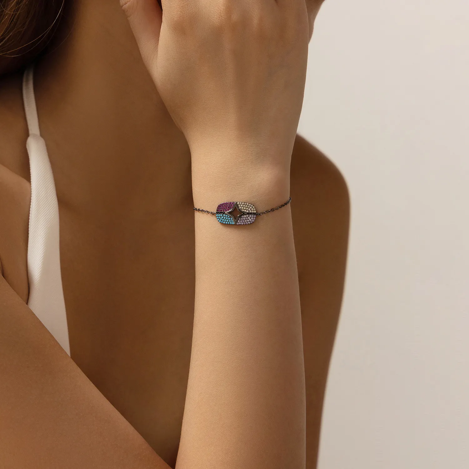 925 Sterling Silver Colorful Zirconia Star Bracelet 100100163 - image1