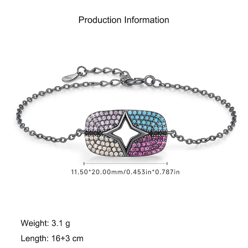 925 Sterling Silver Colorful Zirconia Star Bracelet 100100163 - image2